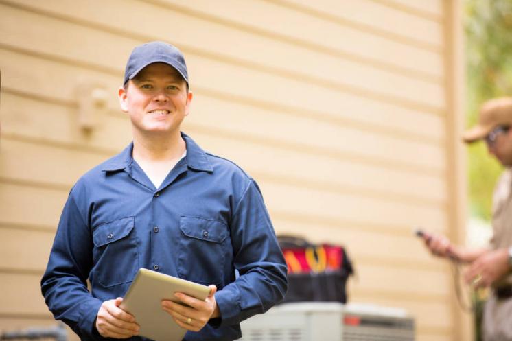 Home contractor with clipboard smiling